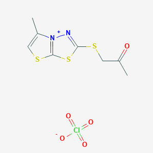 molecular formula C8H9ClN2O5S3 B1673945 5-Methyl-2-[(2-oxopropyl)sulfanyl][1,3]thiazolo[2,3-b][1,3,4]thiadiazol-4-ium perchlorate CAS No. 122841-09-2