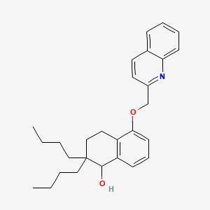 molecular formula C28H35NO2 B1674000 2,2-Dibutyl-5-(2-quinolylmethoxy)-1,2,3,4-tetrahydro-1-naphthol CAS No. 119256-94-9