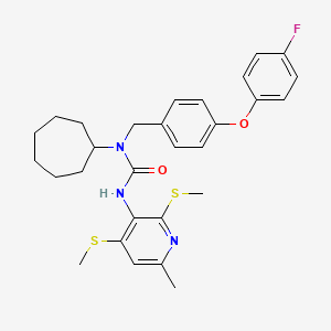 molecular formula C29H34FN3O2S2 B1674013 Urea, N-cycloheptyl-N-((4-(4-fluorophenoxy)phenyl)methyl)-N'-(6-methyl-2,4-bis(methylthio)-3-pyridinyl)- CAS No. 179054-51-4