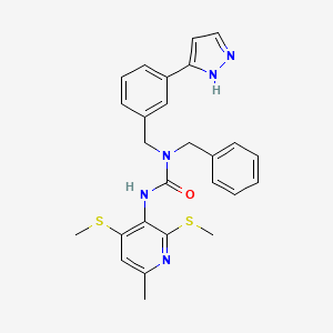 B1674014 Urea, N'-(6-methyl-2,4-bis(methylthio)-3-pyridinyl)-N-(phenylmethyl)-N-((3-(1H-pyrazol-3-yl)phenyl)methyl)- CAS No. 179053-90-8
