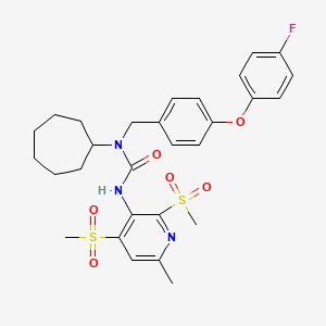 molecular formula C29H34FN3O6S2 B1674016 Urea, N-cycloheptyl-N-((4-(4-fluorophenoxy)phenyl)methyl)-N'-(6-methyl-2,4-bis(methylsulfonyl)-3-pyridinyl)- CAS No. 215589-63-2