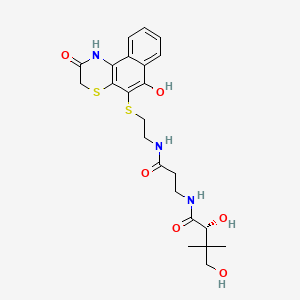 B1674044 Butanamide, N-(3-((2-((2,3-dihydro-6-hydroxy-2-oxo-1H-naphtho(2,1-b)(1,4)thiazin-5-yl)thio)ethyl)amino)-3-oxopropyl)-2,4-dihydroxy-3,3-dimethyl-, (R)- CAS No. 161162-21-6