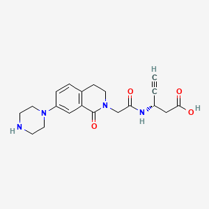molecular formula C20H24N4O4 B1674090 (3S)-3-[[2-(1-oxo-7-piperazin-1-yl-3,4-dihydroisoquinolin-2-yl)acetyl]amino]pent-4-ynoic acid CAS No. 182198-53-4