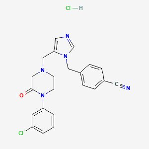 molecular formula C22H21Cl2N5O B1674101 苯甲腈，4-((5-((4-(3-氯苯基)-3-氧代-1-哌嗪基)甲基)-1H-咪唑-1-基)甲基)-，单盐酸盐 CAS No. 253863-00-2