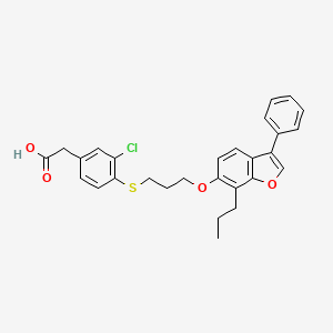 B1674105 Benzeneacetic acid, 3-chloro-4-((3-((3-phenyl-7-propyl-6-benzofuranyl)oxy)propyl)thio)- CAS No. 194608-80-5