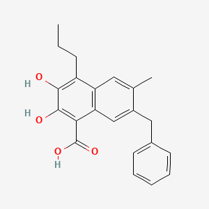 molecular formula C22H22O4 B1674298 7-benzyl-2,3-dihydroxy-6-methyl-4-propyl-naphthalene-1-carboxylic Acid CAS No. 213971-34-7