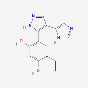 molecular formula C14H14N4O2 B1674303 4-(1H-Imidazol-4-YL)-3-(5-ethyl-2,4-dihydroxy-phenyl)-1H-pyrazole CAS No. 848952-37-4