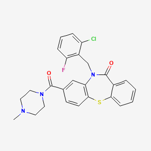 molecular formula C26H23ClFN3O2S B1674374 10-(2-Chloro-6-fluorobenzyl)-8-(4-methylpiperazine-1-carbonyl)dibenzo[b,f][1,4]thiazepin-11(10H)-one CAS No. 901031-43-4