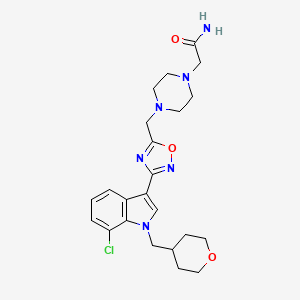 molecular formula C23H29ClN6O3 B1674649 2-{4-[(3-{7-Chloro-1-[(oxan-4-yl)methyl]-1H-indol-3-yl}-1,2,4-oxadiazol-5-yl)methyl]piperazin-1-yl}acetamide CAS No. 1050478-18-6