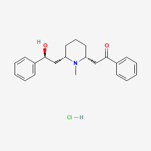 molecular formula C22H28ClNO2 B1674990 盐酸2-(6-(2-羟基-2-苯乙基)-1-甲基哌啶-2-基)-1-苯乙酮 CAS No. 134-63-4