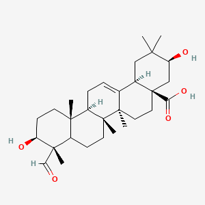 molecular formula C30H46O5 B1675371 (3S,4aR,6aR,6aS,6bR,9S,10S,12aR,14bR)-9-formyl-3,10-dihydroxy-2,2,6a,6b,9,12a-hexamethyl-1,3,4,5,6,6a,7,8,8a,10,11,12,13,14b-tetradecahydropicene-4a-carboxylic acid CAS No. 152845-76-6
