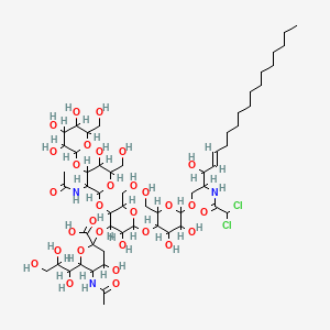 molecular formula C57H97Cl2N3O31 B1675378 5-acetamido-2-[5-[3-acetamido-5-hydroxy-6-(hydroxymethyl)-4-[3,4,5-trihydroxy-6-(hydroxymethyl)oxan-2-yl]oxyoxan-2-yl]oxy-2-[6-[(E)-2-[(2,2-dichloroacetyl)amino]-3-hydroxyoctadec-4-enoxy]-4,5-dihydroxy-2-(hydroxymethyl)oxan-3-yl]oxy-3-hydroxy-6-(hydroxymethyl)oxan-4-yl]oxy-4-hydroxy-6-(1,2,3-trihydroxypropyl)oxane-2-carboxylic acid CAS No. 126586-85-4