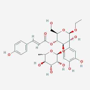 B1675385 [(2R,3R,4S,5R,6R)-5-(3,4-dihydroxyphenyl)-6-ethoxy-5-hydroxy-2-(hydroxymethyl)-4-[(2S,3R,4R,5R,6S)-3,4,5-trihydroxy-6-methyloxan-2-yl]oxyoxan-3-yl] (E)-3-(4-hydroxyphenyl)prop-2-enoate CAS No. 110326-99-3