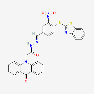 molecular formula C29H19N5O4S2 B1675530 N-[(E)-[4-(1,3-Benzothiazol-2-ylsulfanyl)-3-nitrophenyl]methylideneamino]-2-(9-oxoacridin-10-yl)acetamide CAS No. 340691-65-8