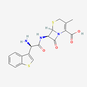 molecular formula C18H17N3O4S2 B1675580 7-((Aminobenzo(b)thien-3-ylacetyl)amino)-3-methyl-3-cephem-4-carboxylic acid CAS No. 92218-37-6