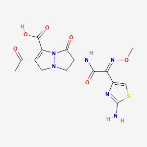 molecular formula C15H16N6O6S B1675593 6-acetyl-2-[[(2E)-2-(2-amino-1,3-thiazol-4-yl)-2-methoxyiminoacetyl]amino]-3-oxo-2,7-dihydro-1H-pyrazolo[1,2-a]pyrazole-5-carboxylic acid CAS No. 126165-79-5