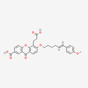 B1675608 9H-Xanthene-4-propanoic acid, 7-carboxy-3-((6-(4-methoxyphenyl)-5-hexenyl)oxy)-9-oxo-, (E)- CAS No. 148291-65-0