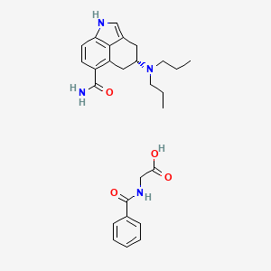 B1675623 Glycine, N-benzoyl-, compd. with (R)-4-(dipropylamino)-1,3,4,5-tetrahydrobenz(cd)indole-6-carboxamide (1:1) CAS No. 137641-36-2