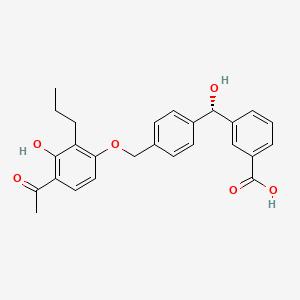 B1675624 Benzoic acid, 3-((S)-(4-((4-acetyl-3-hydroxy-2-propylphenoxy)methyl)phenyl)hydroxymethyl)- CAS No. 889116-06-7