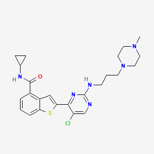 B1675631 2-(5-chloro-2-(3-(4-methylpiperazin-1-yl)propylamino)pyrimidin-4-yl)-N-cyclopropylbenzo[b]thiophene-4-carboxamide trihydrochloride CAS No. 946518-60-1