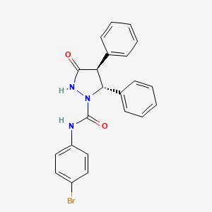 molecular formula C22H18BrN3O2 B1675651 1-Pyrazolidinecarboxamide, N-(4-bromophenyl)-3-oxo-4,5-diphenyl-, (4S,5R)- CAS No. 147523-65-7