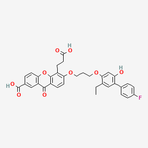 molecular formula C34H29FO9 B1675655 5-(2-Carboxyethyl)-6-[3-[2-ethyl-4-(4-fluorophenyl)-5-hydroxyphenoxy]propoxy]-9-oxoxanthene-2-carboxylic acid CAS No. 153034-77-6