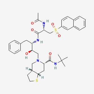 molecular formula C37H48N4O6S2 B1675672 Thieno(3,2-c)pyridine-6-carboxamide, 5-((2R,3S)-3-(((2S)-2-(acetylamino)-3-(2-naphthalenylsulfonyl)-1-oxopropyl)amino)-2-hydroxy-4-phenylbutyl)-N-(1,1-dimethylethyl)octahydro-, (3aR,6S,7aS)- CAS No. 173967-60-7