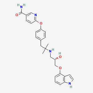 B1675681 3-Pyridinecarboxamide, 6-(4-(2-(((2S)-2-hydroxy-3-(1H-indol-4-yloxy)propyl)amino)-2-methylpropyl)phenoxy)- CAS No. 189119-00-4