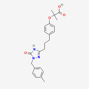 molecular formula C23H27N3O4 B1675707 2-Methyl-2-[4-[3-[1-(4-methylbenzyl)-5-oxo-4,5-dihydro-1H-1,2,4-triazol-3-yl]propyl]phenoxy]propanoic acid CAS No. 425671-29-0