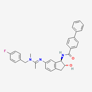 molecular formula C32H30FN3O2 B1675713 N-[(1R,2R)-6-[1-[(4-fluorophenyl)methyl-methylamino]ethylideneamino]-2-hydroxy-2,3-dihydro-1H-inden-1-yl]-4-phenylbenzamide CAS No. 1108748-12-4