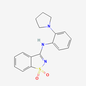 B1675829 3-((2-(Pyrrolidin-1-yl)phenyl)amino)benzo[d]isothiazole 1,1-dioxide CAS No. 874590-32-6