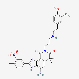 B1676100 4-Amino-8-(3-((3,4-dimethoxyphenethyl)amino)propyl)-6,6-dimethyl-2-(4-methyl-3-nitrophenyl)-1,6-dihydro-7H-imidazo[4,5-h]isoquinoline-7,9(8H)-dione CAS No. 851658-10-1