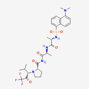 B1676111 (2S)-N-[(2S)-2-[[(2S)-2-[[5-(dimethylamino)naphthalen-1-yl]sulfonylamino]propanoyl]amino]propanoyl]-1-[(3S)-1,1,1-trifluoro-4-methyl-2-oxopentan-3-yl]pyrrolidine-2-carboxamide CAS No. 123285-50-7