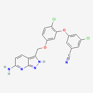 molecular formula C20H13Cl2N5O2 B1676623 3-(5-((6-氨基-1H-吡唑并[3,4-b]吡啶-3-基)甲氧基)-2-氯苯氧基)-5-氯苯甲腈 CAS No. 920035-77-4