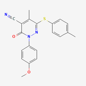 molecular formula C20H17N3O2S B1676861 6-[(4-Methylphenyl)thio]-2,3-dihydro-2-(4-methoxyphenyl)-5-methyl-3-oxo-4-pyridazinecarbonitrile CAS No. 182504-18-3