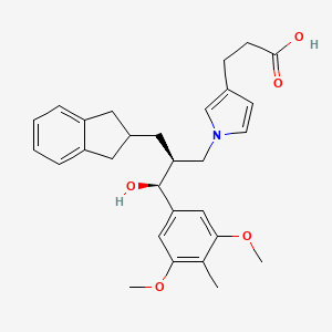 B1677303 3-(1-((2S,3S)-2-((2,3-dihydro-1H-inden-2-yl)methyl)-3-(3,5-dimethoxy-4-methylphenyl)-3-hydroxypropyl)-1H-pyrrol-3-yl)propanoic acid CAS No. 856689-51-5