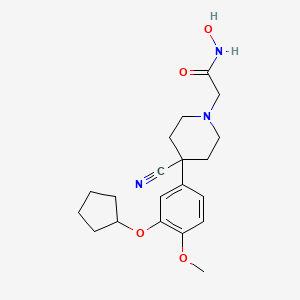 molecular formula C20H27N3O4 B1677319 2-(4-Cyano-4-(3-(cyclopentyloxy)-4-methoxyphenyl)piperidin-1-yl)-N-hydroxyacetamide CAS No. 401519-28-6