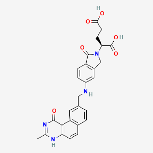 molecular formula C27H24N4O6 B1677510 S)-2-(5(((1,2-Dihydro-3-methyl-1-oxobenzo(F)quinazolin-9-YL)methyl)amino)1-oxo-2-isoindolinyl)glutaric acid CAS No. 139987-54-5