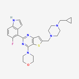B1677771 4-(6-((4-(cyclopropylmethyl)piperazin-1-yl)methyl)-2-(5-fluoro-1H-indol-4-yl)thieno[3,2-d]pyrimidin-4-yl)morpholine CAS No. 955977-50-1