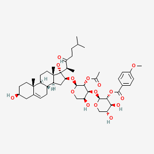 molecular formula C47H68O15 B1677800 [(2S,3R,4S,5R)-2-[(2S,3R,4S,5S)-3-acetyloxy-2-[[(3S,8R,9S,10R,13S,14S,16S,17S)-3,17-dihydroxy-10,13-dimethyl-17-[(2S)-6-methyl-3-oxoheptan-2-yl]-1,2,3,4,7,8,9,11,12,14,15,16-dodecahydrocyclopenta[a]phenanthren-16-yl]oxy]-5-hydroxyoxan-4-yl]oxy-4,5-dihydroxyoxan-3-yl] 4-methoxybenzoate CAS No. 145075-81-6