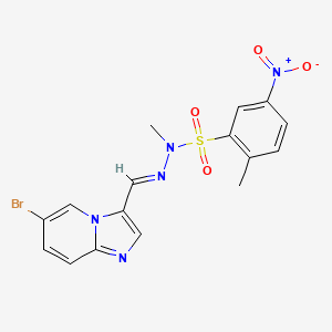 molecular formula C16H14BrN5O4S B1677873 N-[(E)-(6-溴咪唑并[1,2-a]吡啶-3-基)甲叉亚氨基]-N,2-二甲基-5-硝基苯磺酰胺 CAS No. 372196-67-3