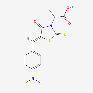 molecular formula C15H16N2O3S2 B1677922 2-[5-[(4-Dimethylaminophenyl)methylidene]-4-oxo-2-sulfanylidene-1,3-thiazolidin-3-yl]propanoic acid CAS No. 1854095-63-8