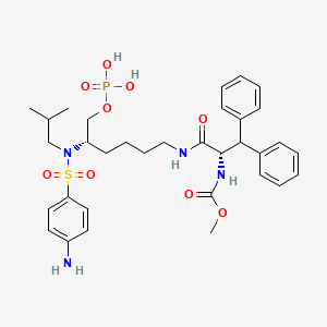 molecular formula C33H45N4O9PS B1677976 (1S,5S)-(1-{5-[(4-amino-benzenesulfonyl)-isobutyl-amino]-6-phosphonooxy hexylcarbamoyl}-2,2-diphenyl-ethyl)-carbamic acid methyl ester CAS No. 874339-65-8