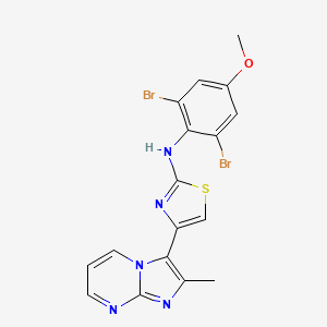 molecular formula C17H13Br2N5OS B1678312 N-(2,6-二溴-4-甲氧基苯基)-4-(2-甲基咪唑并[1,2-a]嘧啶-3-基)噻唑-2-胺 CAS No. 315704-66-6