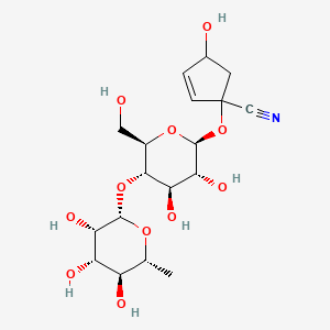 molecular formula C18H27NO11 B1678557 2-Cyclopentene-1-carbonitrile, 1-((4-O-(6-deoxy-beta-D-mannopyranosyl)-beta-D-glucopyranosyl)oxy)-4-hydroxy- CAS No. 97564-60-8