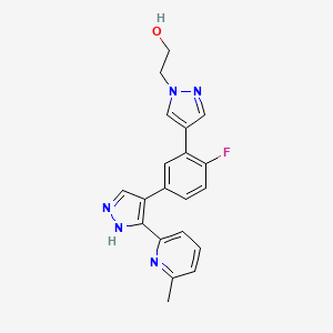 B1678706 2-[4-[2-Fluoro-5-[5-(6-methylpyridin-2-yl)-1H-pyrazol-4-yl]phenyl]pyrazol-1-yl]ethanol CAS No. 879487-87-3