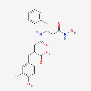 B1678843 Benzenepropanoic acid, 4-hydroxy-alpha-(2-((3-(hydroxyamino)-3-oxo-1-(phenylmethyl)propyl)amino)-2-oxoethyl)-3-iodo- CAS No. 145253-48-1