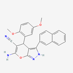 molecular formula C25H20N4O3 B1678849 6-氨基-4-(2,5-二甲氧基苯基)-3-(萘-2-基)-1,4-二氢吡喃并[2,3-c]吡唑-5-腈 CAS No. 361185-42-4