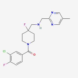 molecular formula C19H21ClF2N4O B1679028 4-哌啶甲胺，1-(3-氯-4-氟苯甲酰)-4-氟-N-((5-甲基-2-嘧啶基)甲基)- CAS No. 635323-95-4