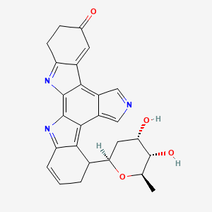 B1679404 18-[(2R,4S,5S,6R)-4,5-Dihydroxy-6-methyloxan-2-yl]-3,13,23-triazahexacyclo[14.7.0.02,10.04,9.011,15.017,22]tricosa-1,3,8,10,12,14,16,20,22-nonaen-7-one CAS No. 140429-37-4